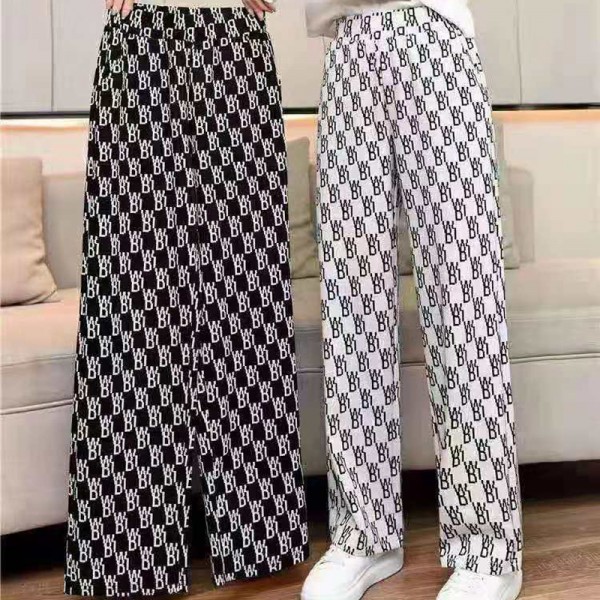 新品港风印花冰丝阔腿裤拖地裤高腰直筒宽松显瘦休闲裤女2021_品牌折扣店女装加盟哪家好