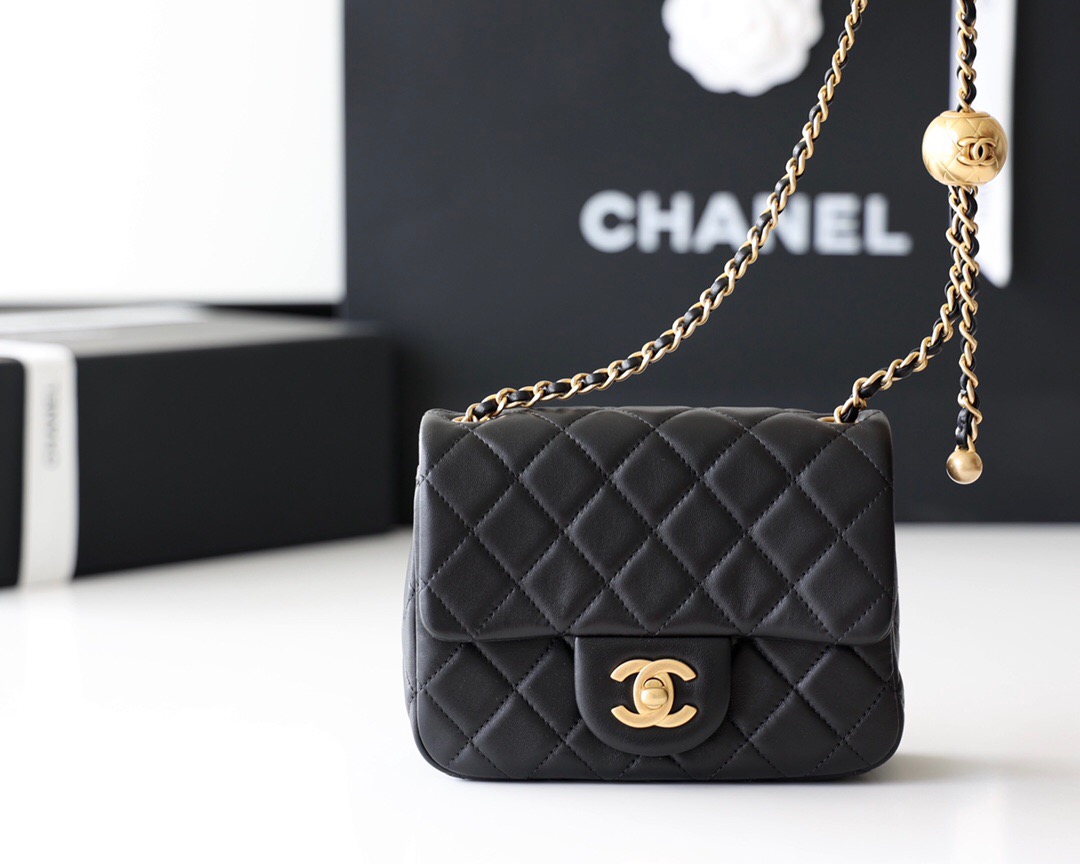 Chanel Flap Bag CF Mini羊皮方胖子金球包 AS1786黑色