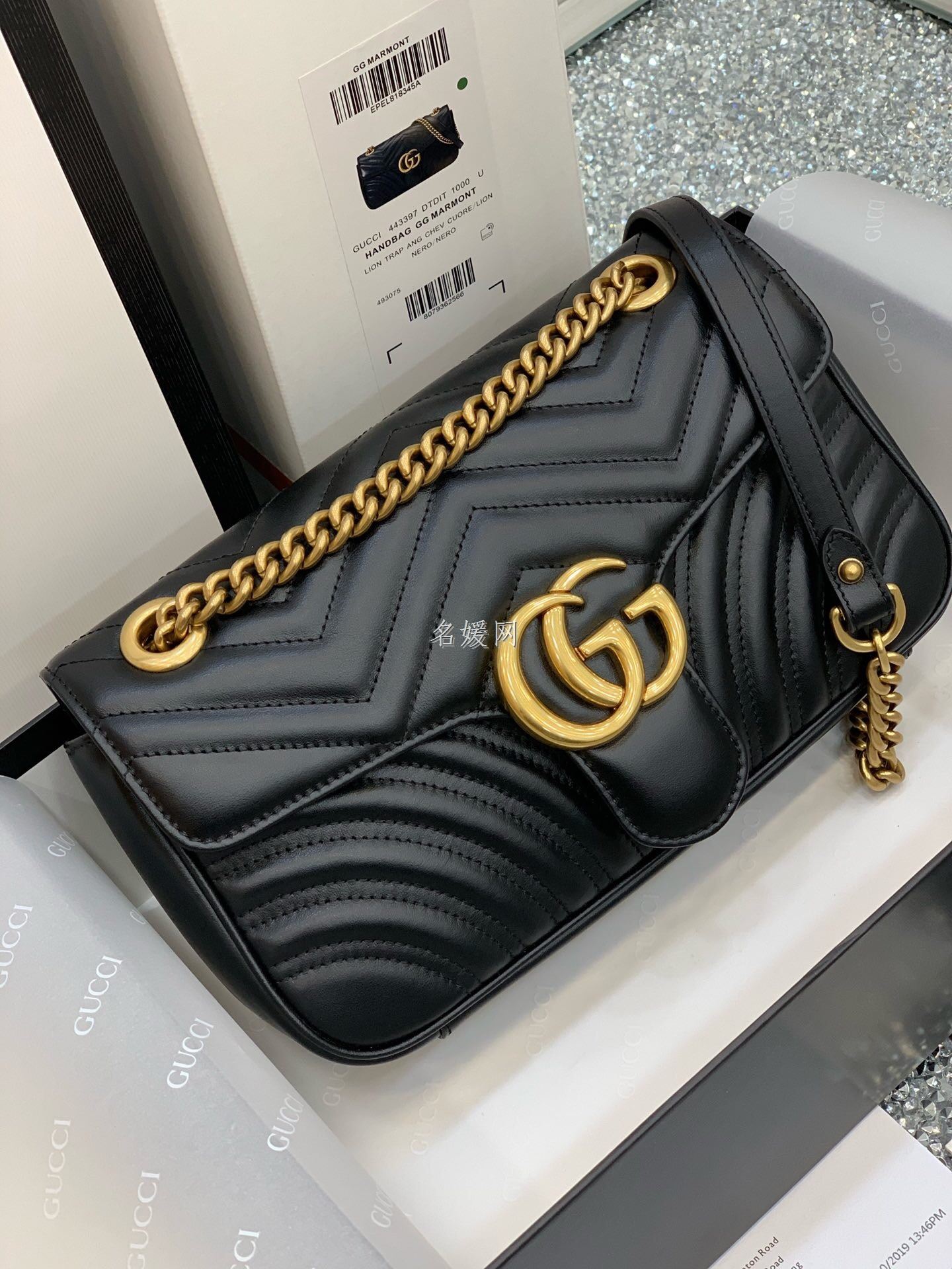 Gucci/古驰 443497 女士GG Marmont中号链条单肩斜挎包