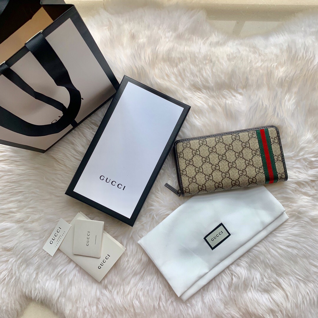 Gucci/古驰 308009/291105 ssima 经典红绿织带 PVC咖啡