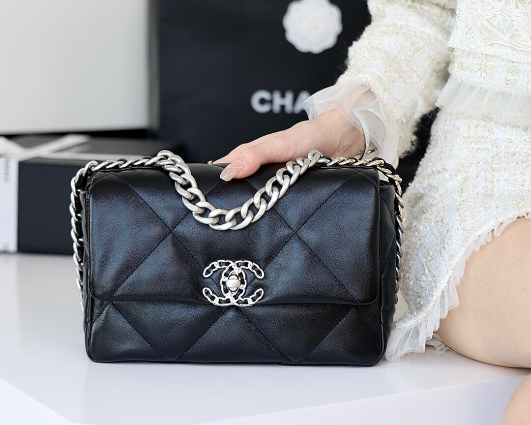 CHANEL Flap 19bag 26CM黑色银扣 AS1160