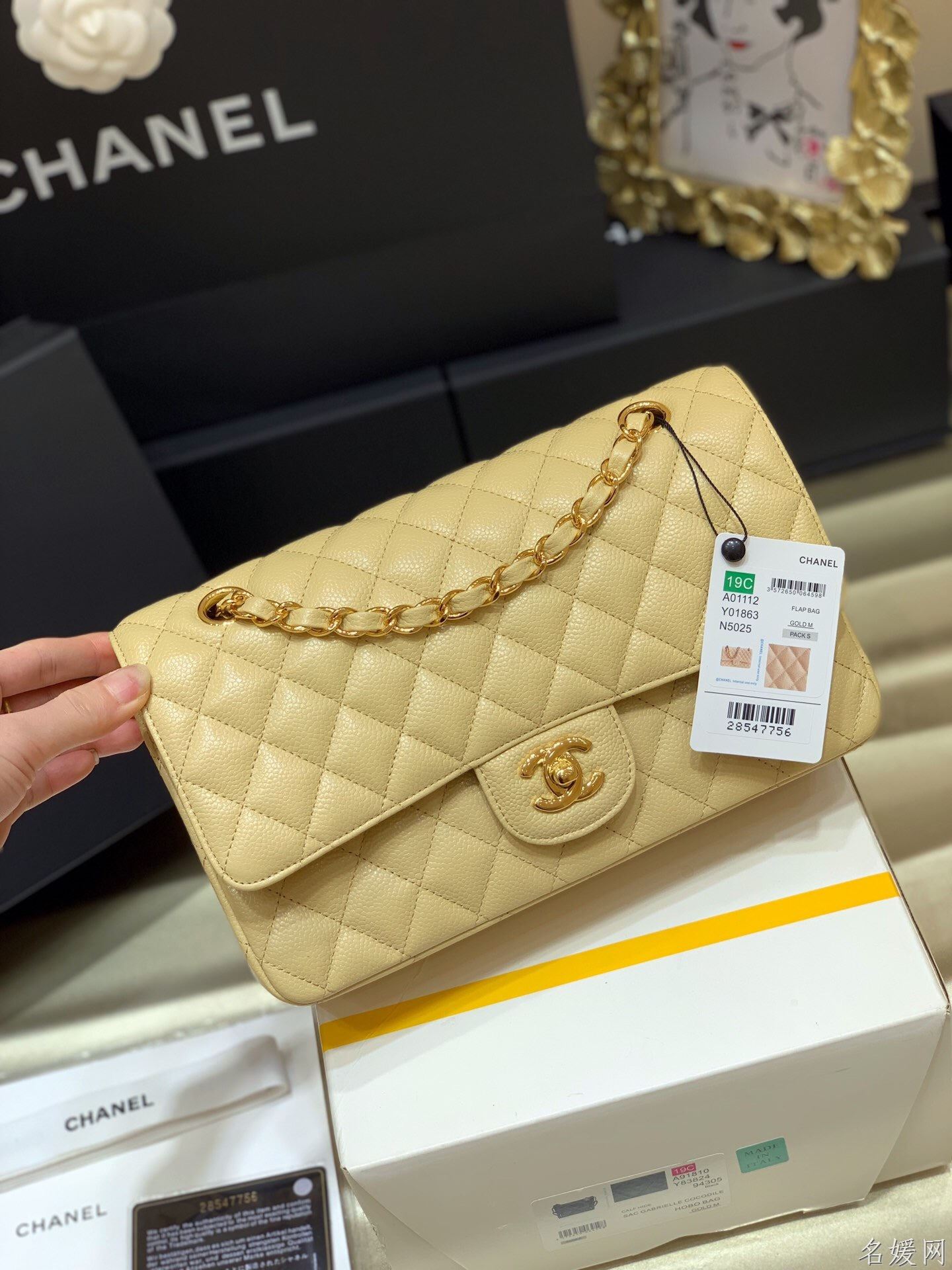 Chanel/香奈儿 A01112 CF25中号鱼子酱牛皮单肩斜挎包