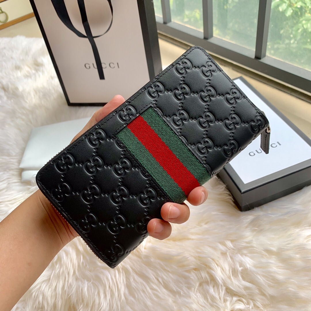 Gucci/古驰 408831 ssima 最新款双G彩虹条系列 拉链钱