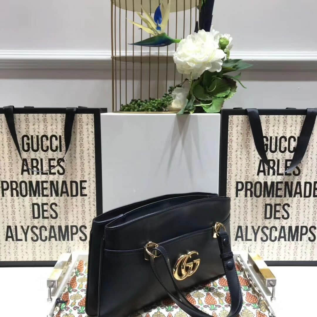 GUCCI/古驰 550130 2019新款皮革双G金色Arli系列大号手