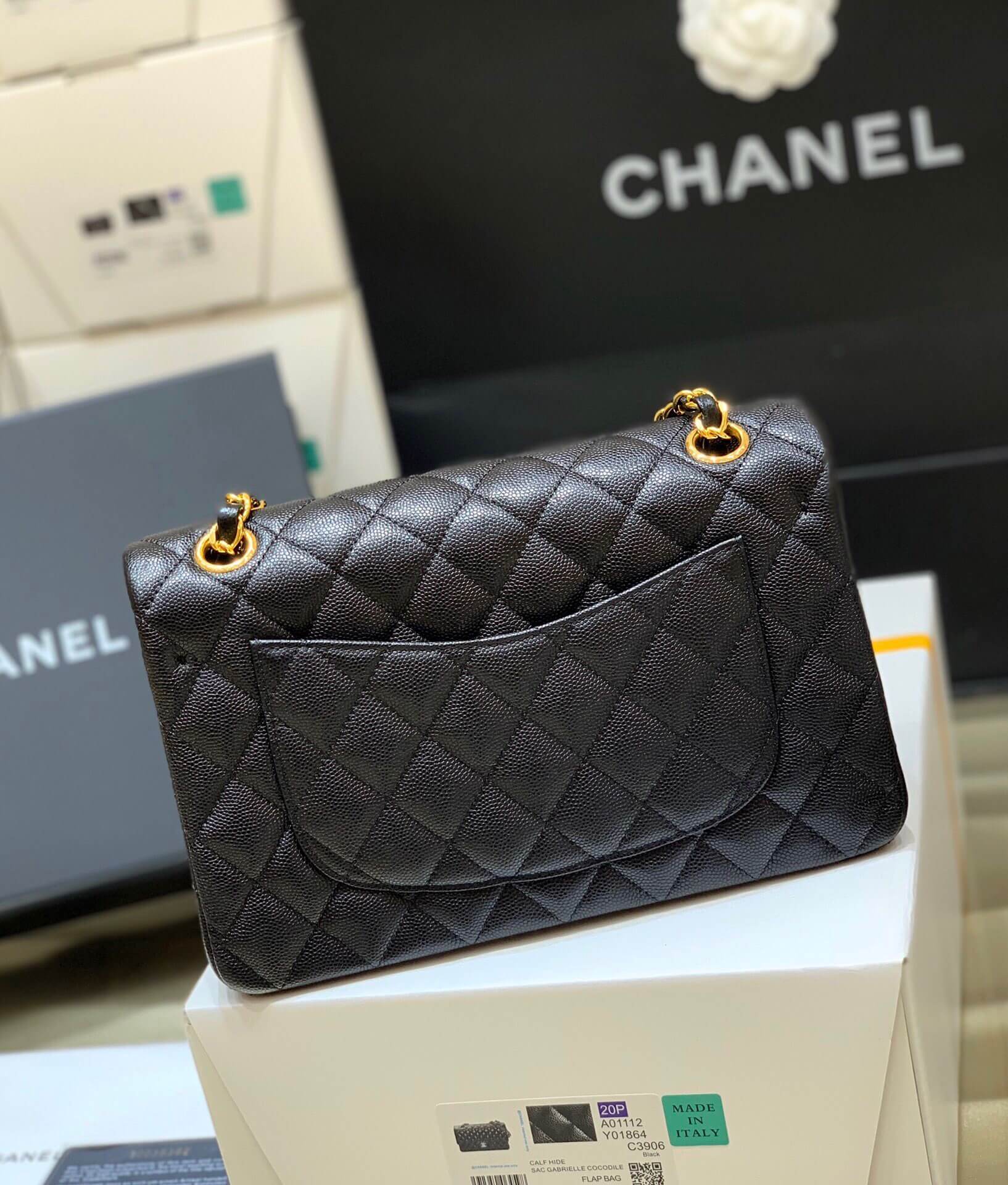 Chanel CF23 Classic flap bag A01113黑色小球纹牛皮金扣