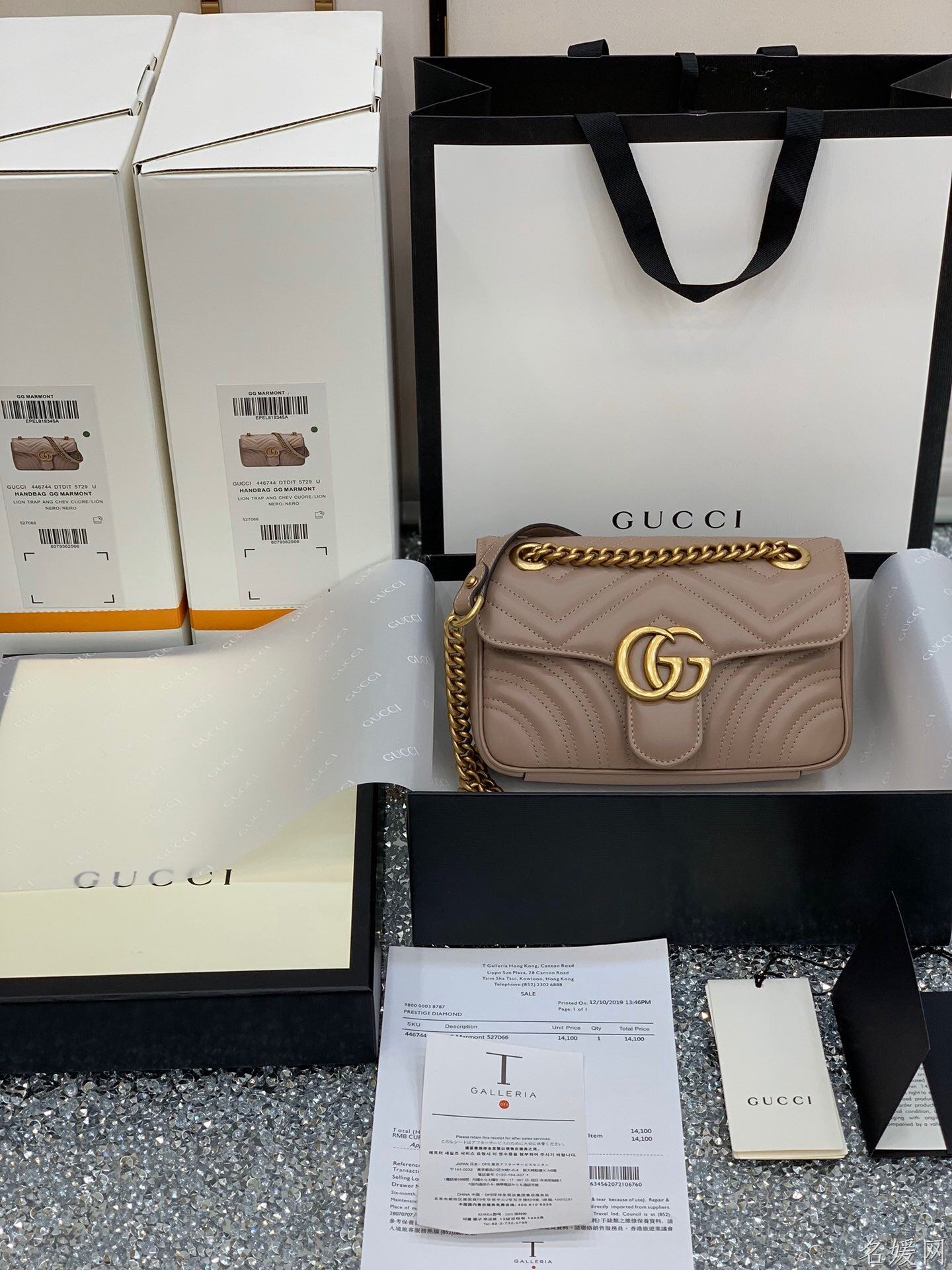 Gucci GG Marmont系列绗缝迷你手袋 446744奶茶色