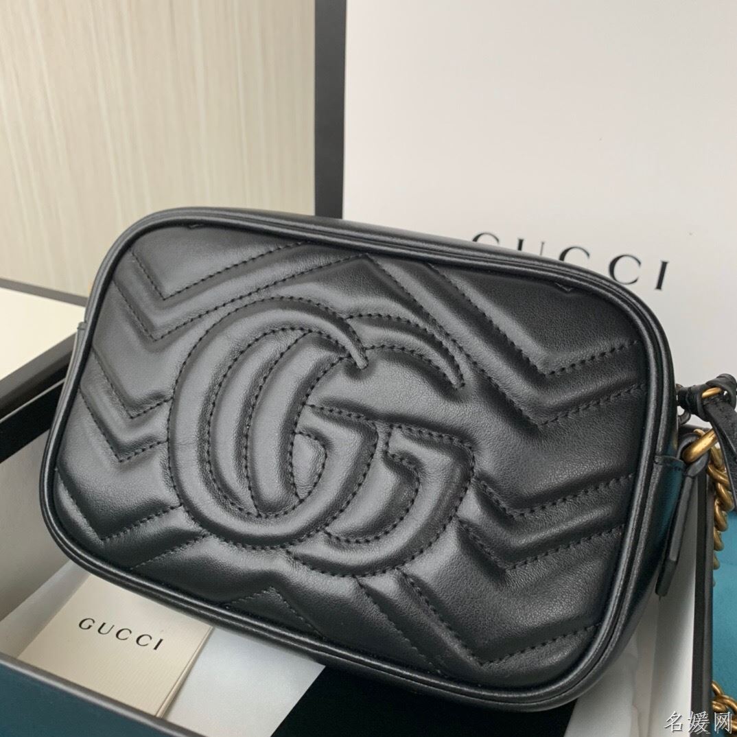 Gucci 448065 双G迷你Marmont绗缝链条古驰斜挎相机包