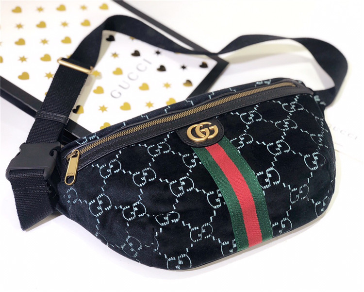 Gucci/古驰 574968 蓝色 GG天鹅绒腰包