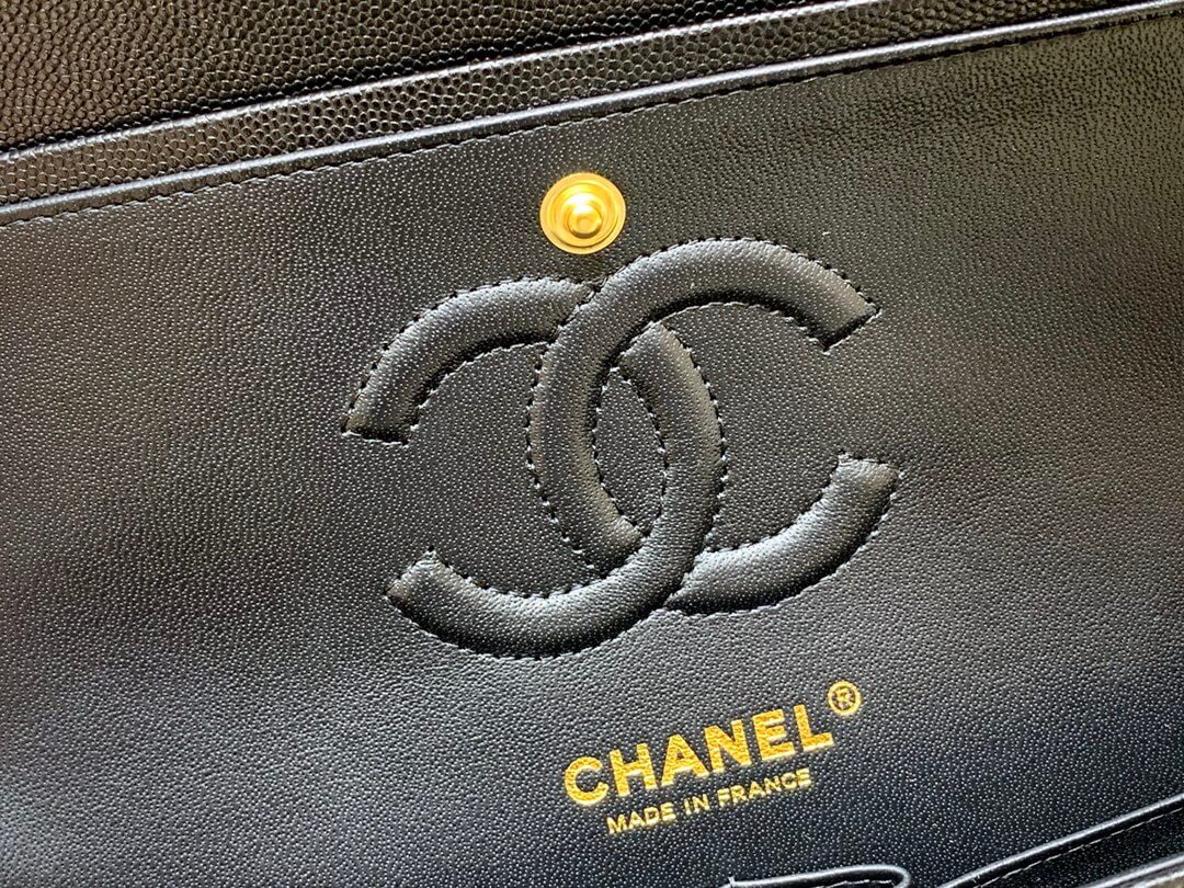 Chanel CF23 Classic flap bag A01113黑色小球纹牛皮金扣