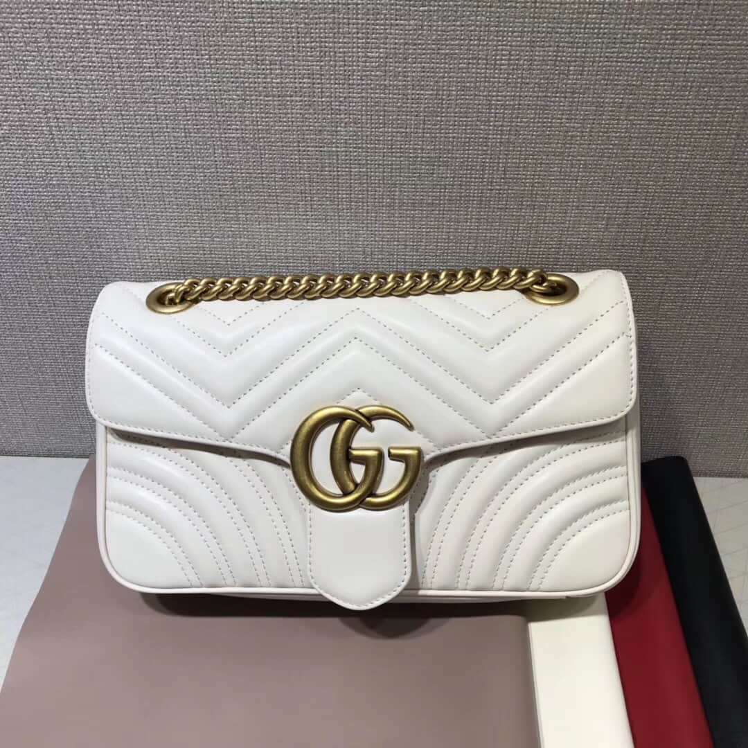 Gucci/古驰 443497 波浪纹绗缝皮革中号单肩斜挎包