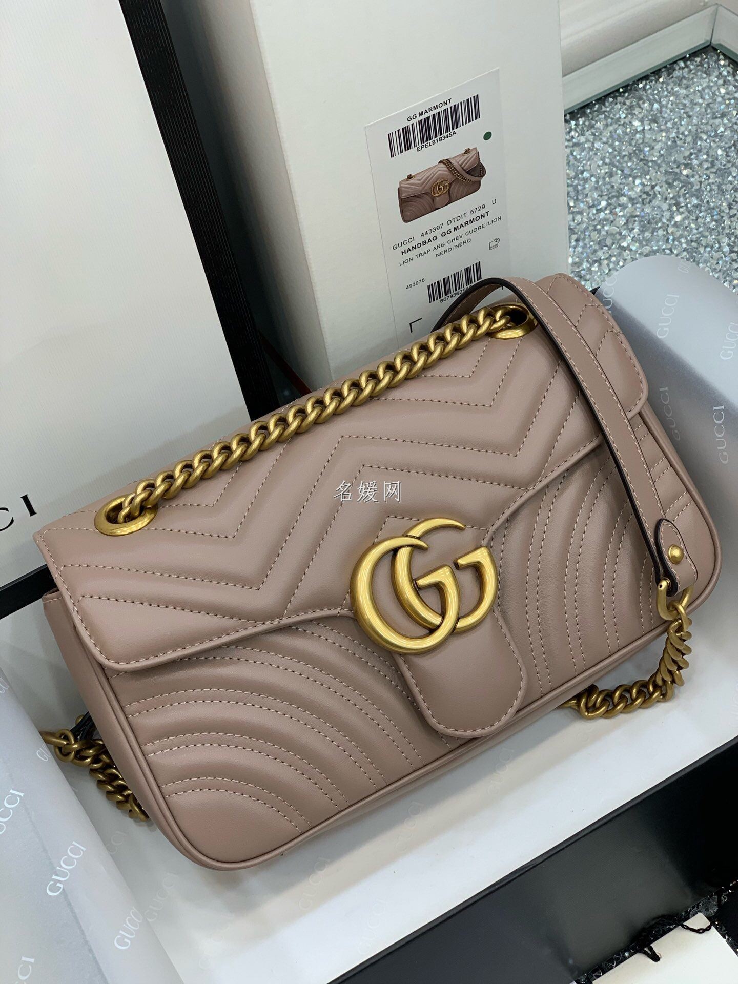 Gucci/古驰 443497 女士GG Marmont中号链条单肩斜挎包