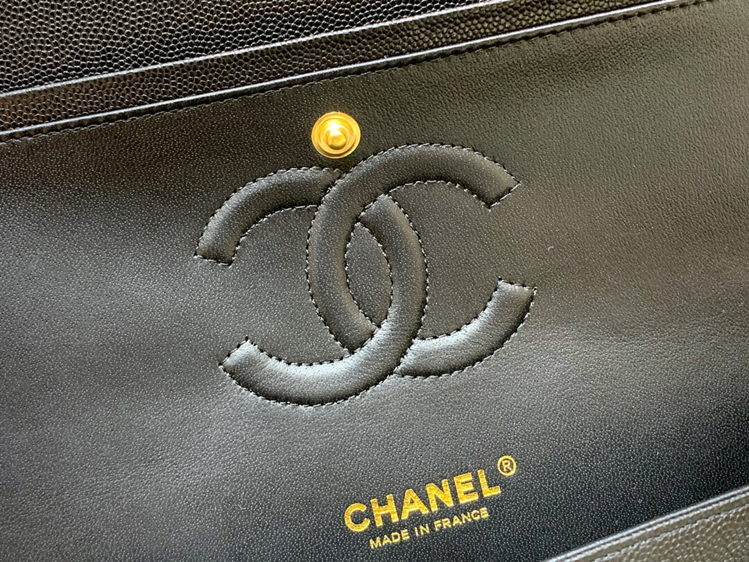 Chanel CF25 Classic flap bag A01112黑色小球纹金扣