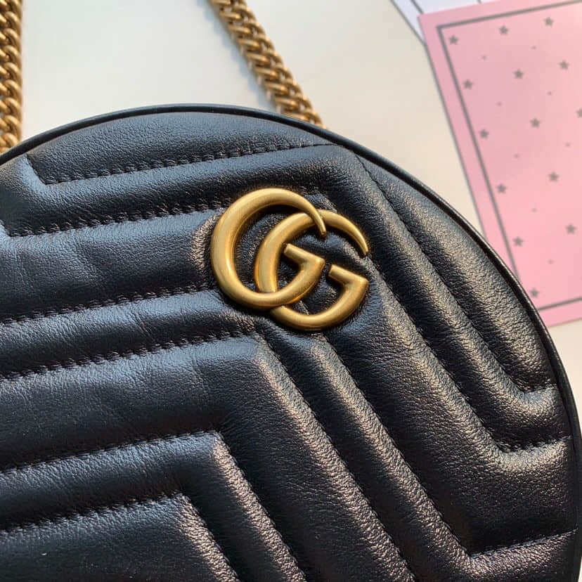 Gucci/古驰 550154 GG Marmont系列全皮圆形迷你肩背包