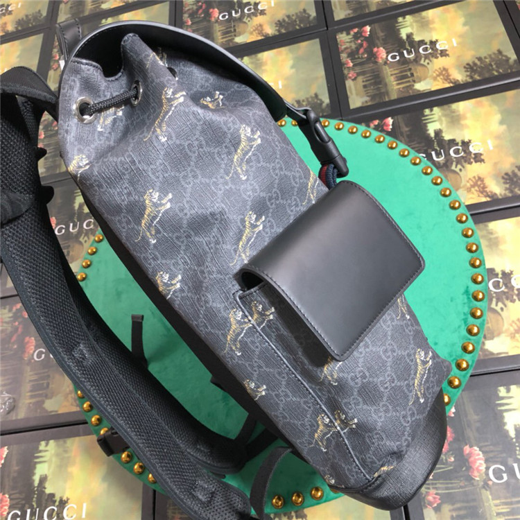 Gucci/古驰 495563 饰老虎印花 黑色帆布背包