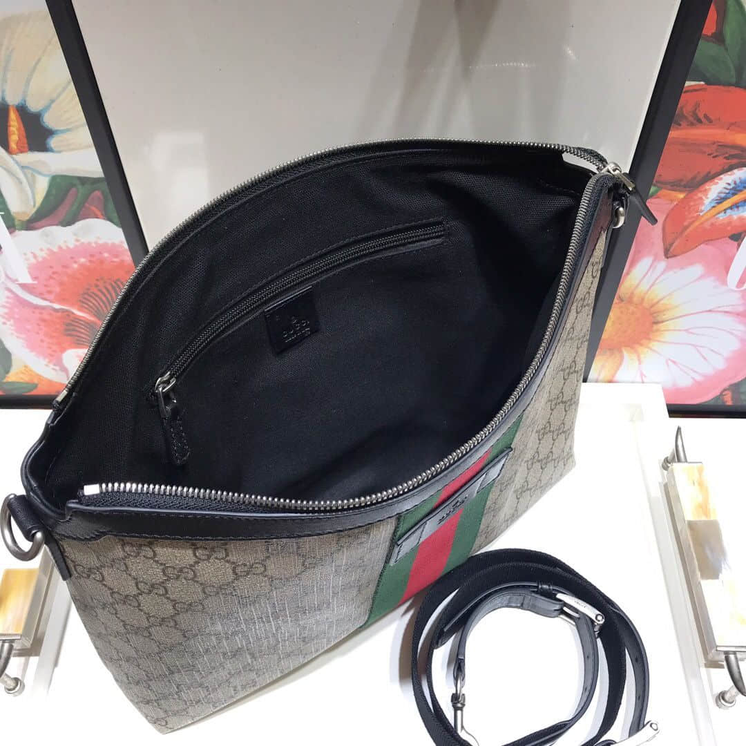 Gucci 523335 GG Supreme 红绿织带邮差包