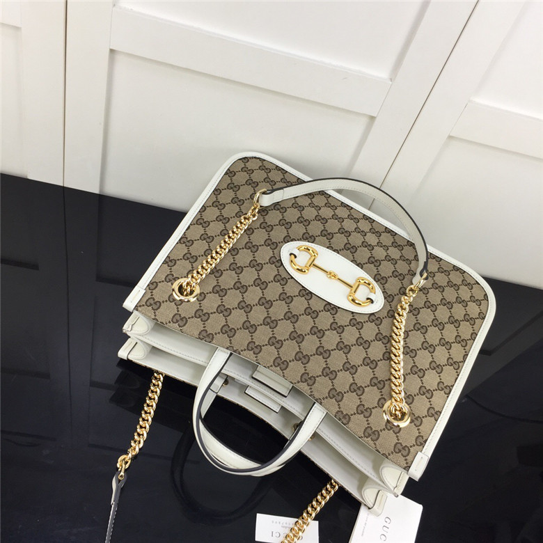 Gucci古驰 621144 白色 1955马衔扣中号手提包