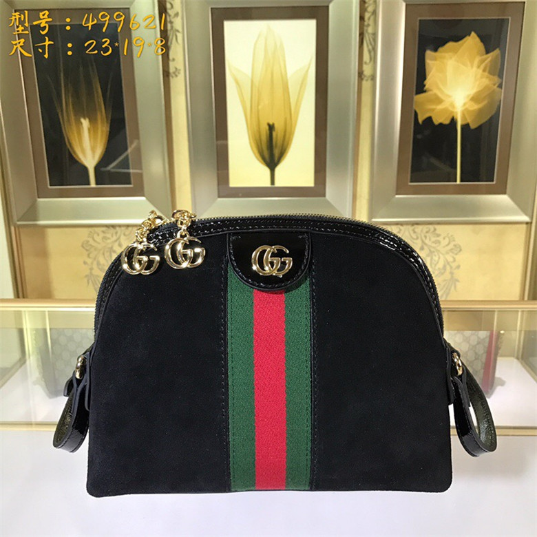 Gucci古驰 499621 黑色麂皮 Ophidia系列小号贝壳包