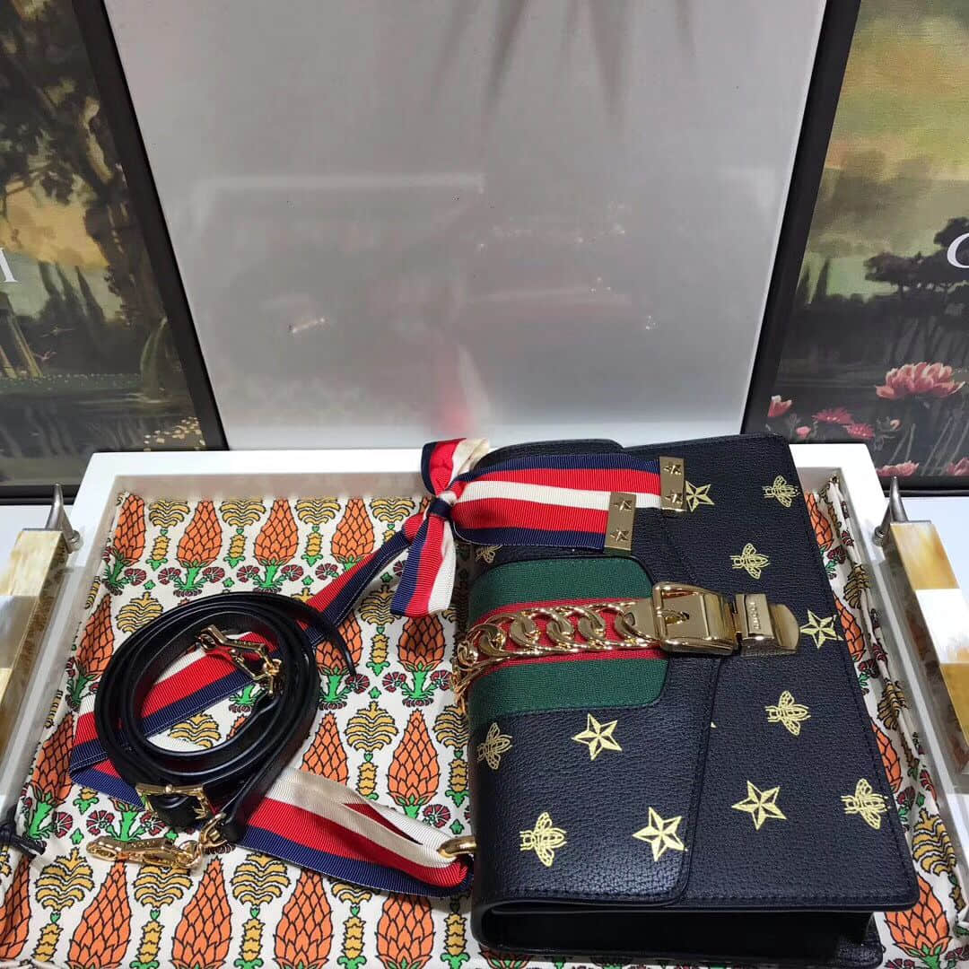 Gucci 524405 Sylvie系列蜜蜂星星小号肩背包