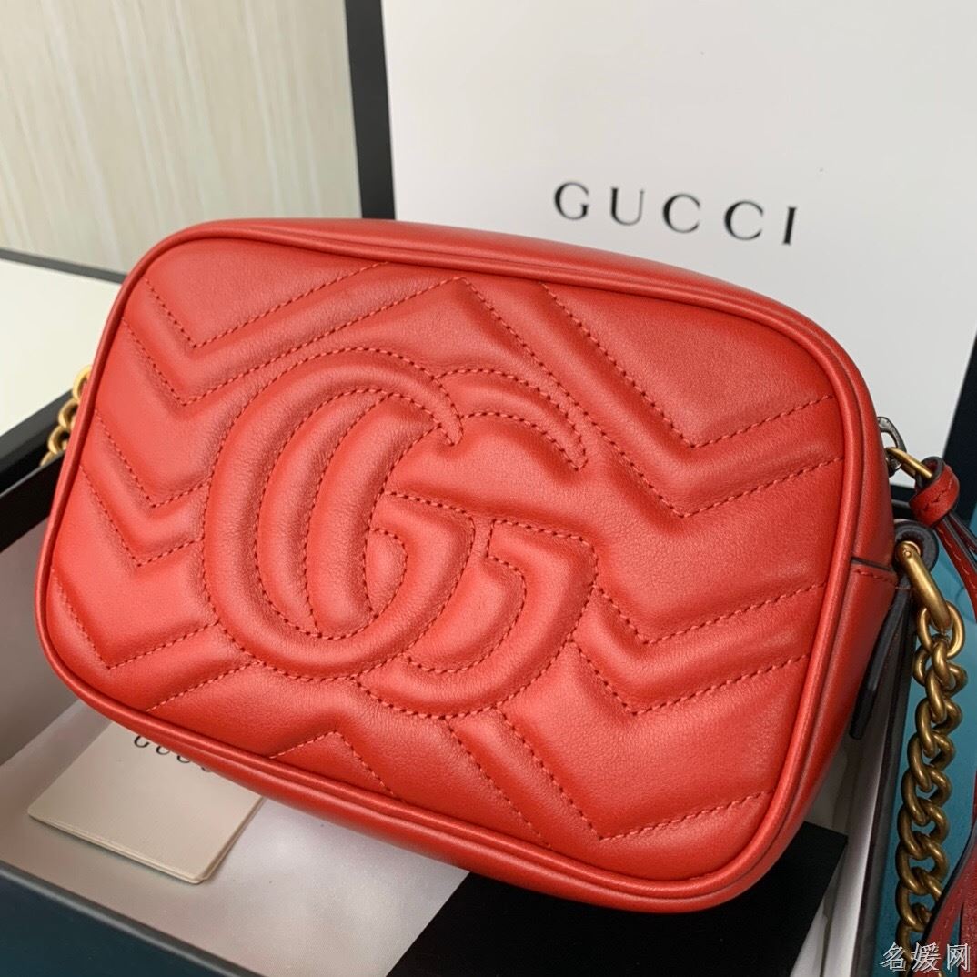 Gucci 448065 双G迷你Marmont绗缝链条古驰斜挎相机包