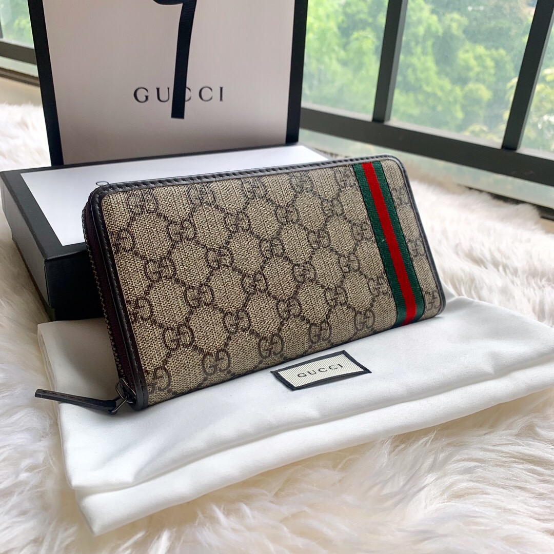 Gucci/古驰 308009/291105 ssima 经典红绿织带 PVC咖啡