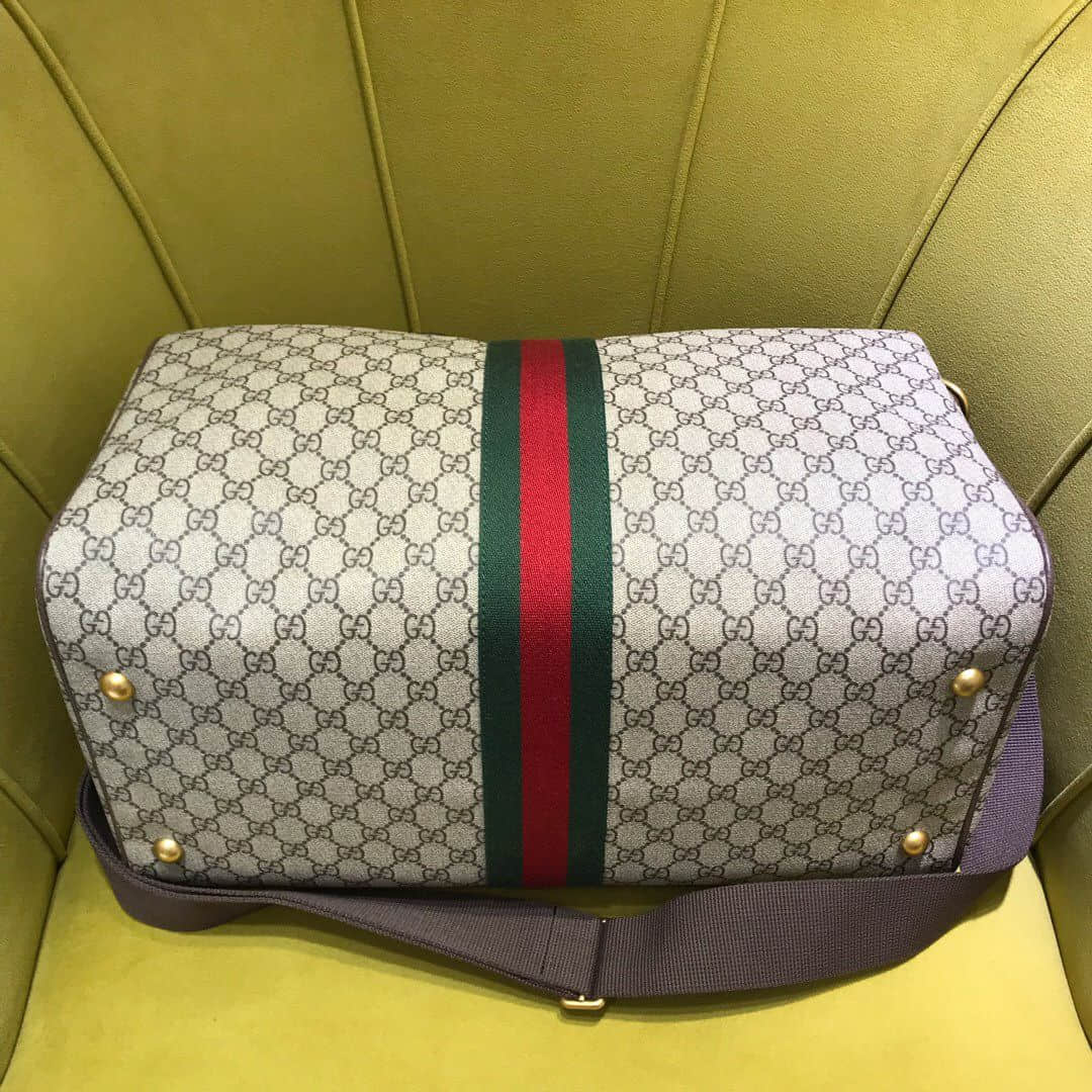 Gucci 547953 GG Supreme Keepall 红绿织带装饰旅行包