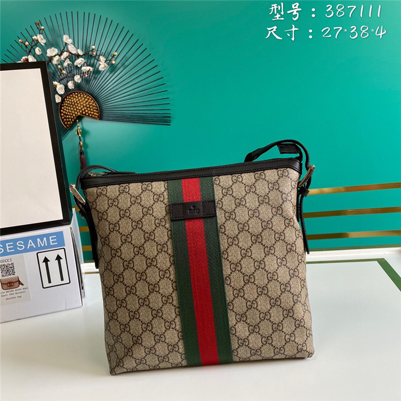 Gucci古驰 387111 KHNGN 9692 饰条纹织带高级人造帆布