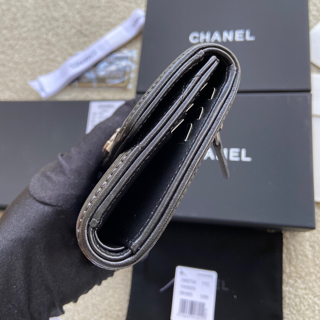 CHANEL进口意大利皮钱包 A80734黑色羊色银色五金