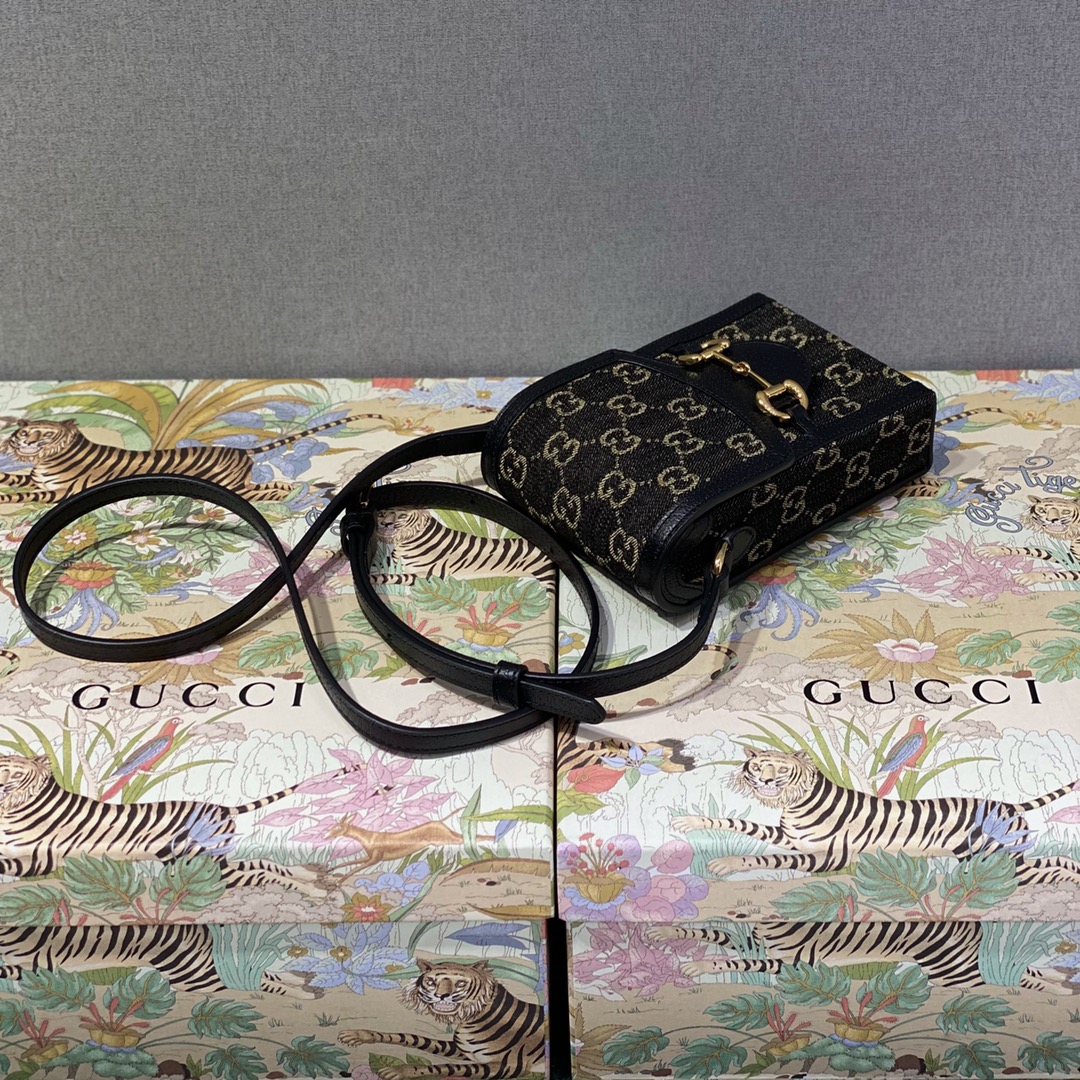 GUCCI 625615 黑色丹尼牛仔布1955手机包