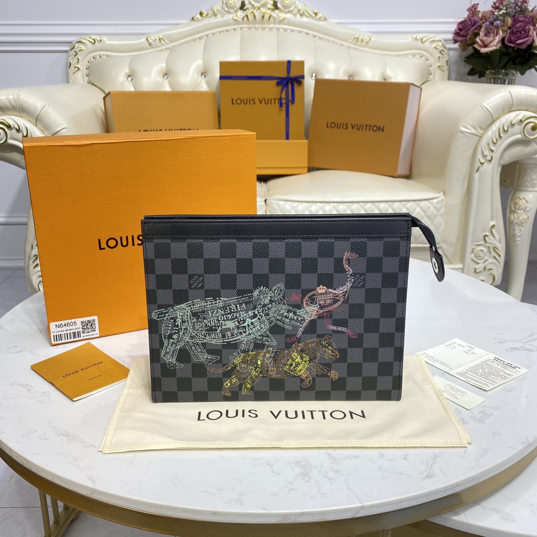 LV N64605 POCHETTE VOYAGE 野生动物 中号手拿包