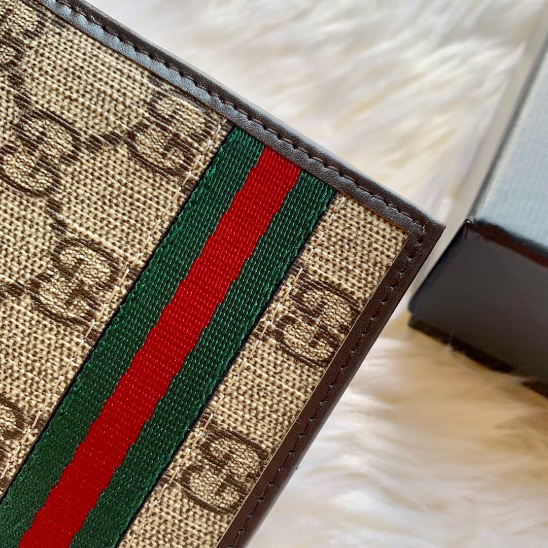 Gucci/古驰 365491 ssima经典款PVC咖啡短款钱包