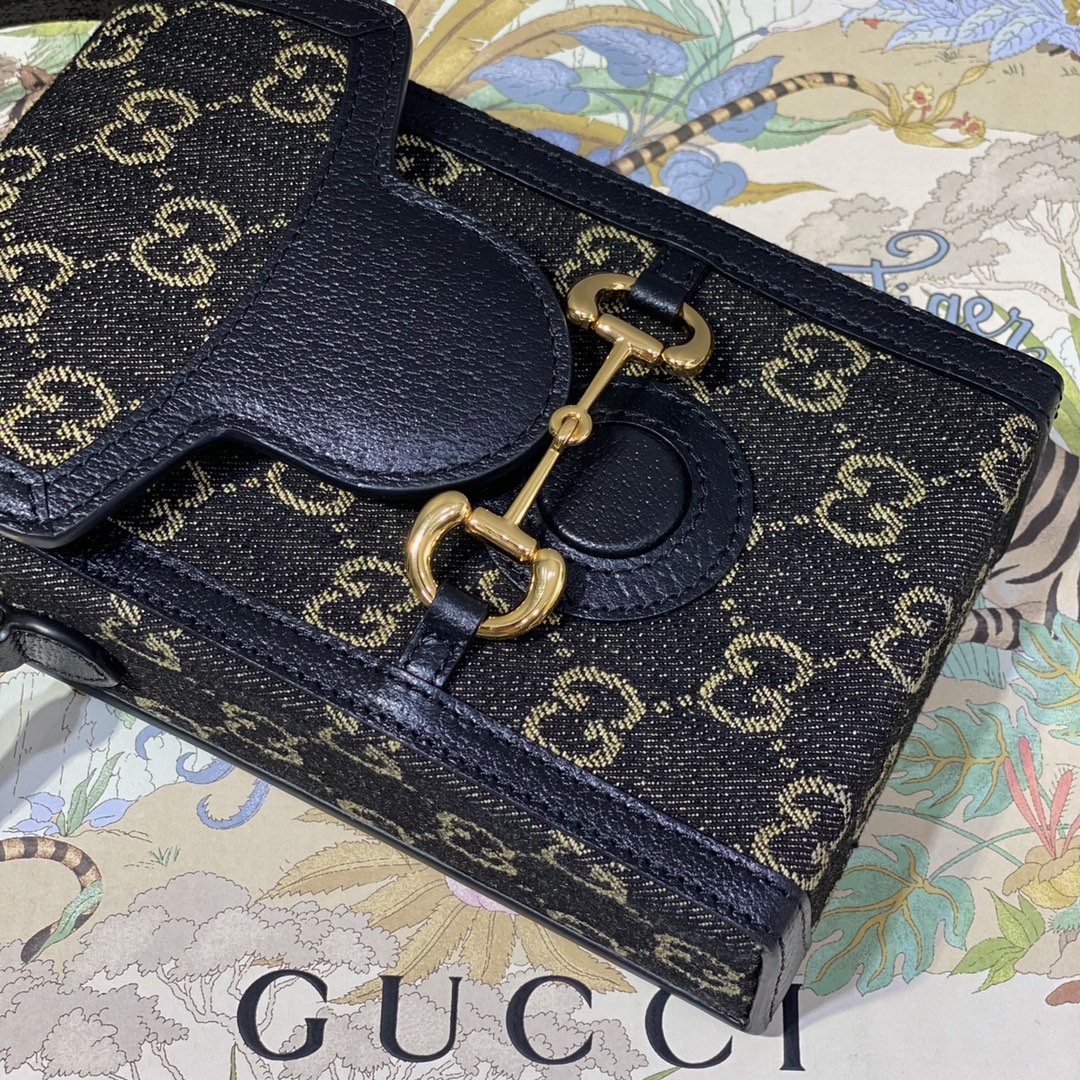 GUCCI 625615 黑色丹尼牛仔布1955手机包