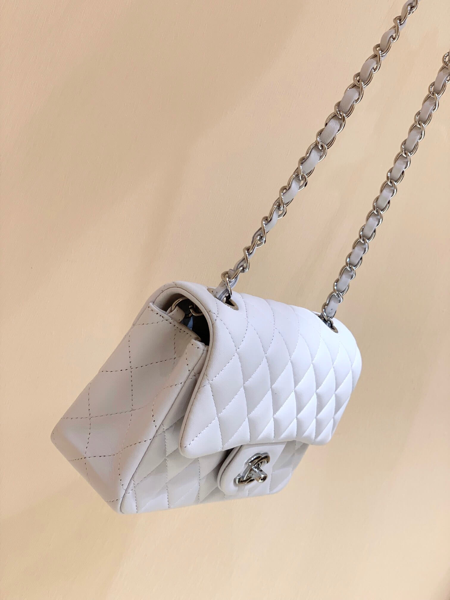 Chanel CF20大mini Classic flap bag A01116羊皮白色