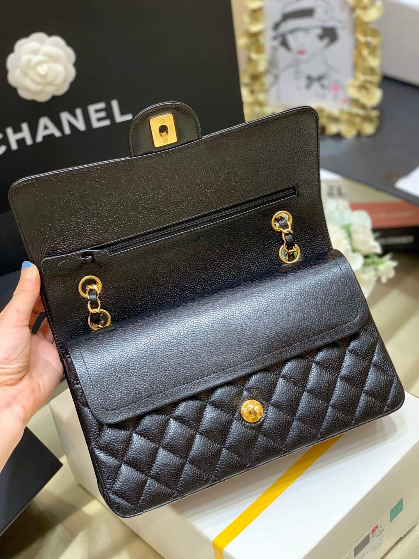 Chanel香奈儿 CF25 Classic flap bag A01112黑色牛皮金扣