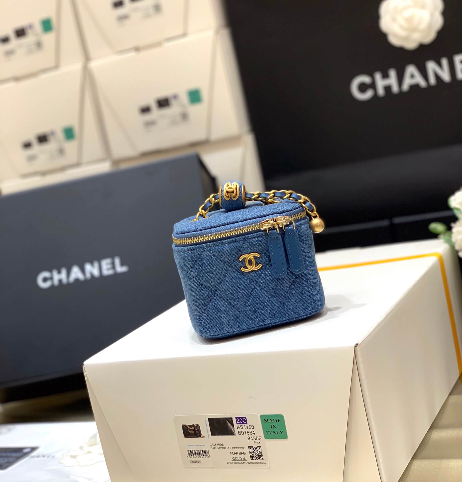 CHANEL AP1447 2022cc早春度假系列金球牛仔布盒子包