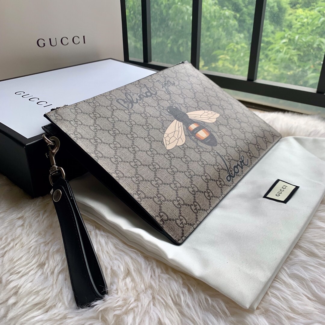 Gucci/古驰 473904 蜜蜂印花高级人造帆布手拿包