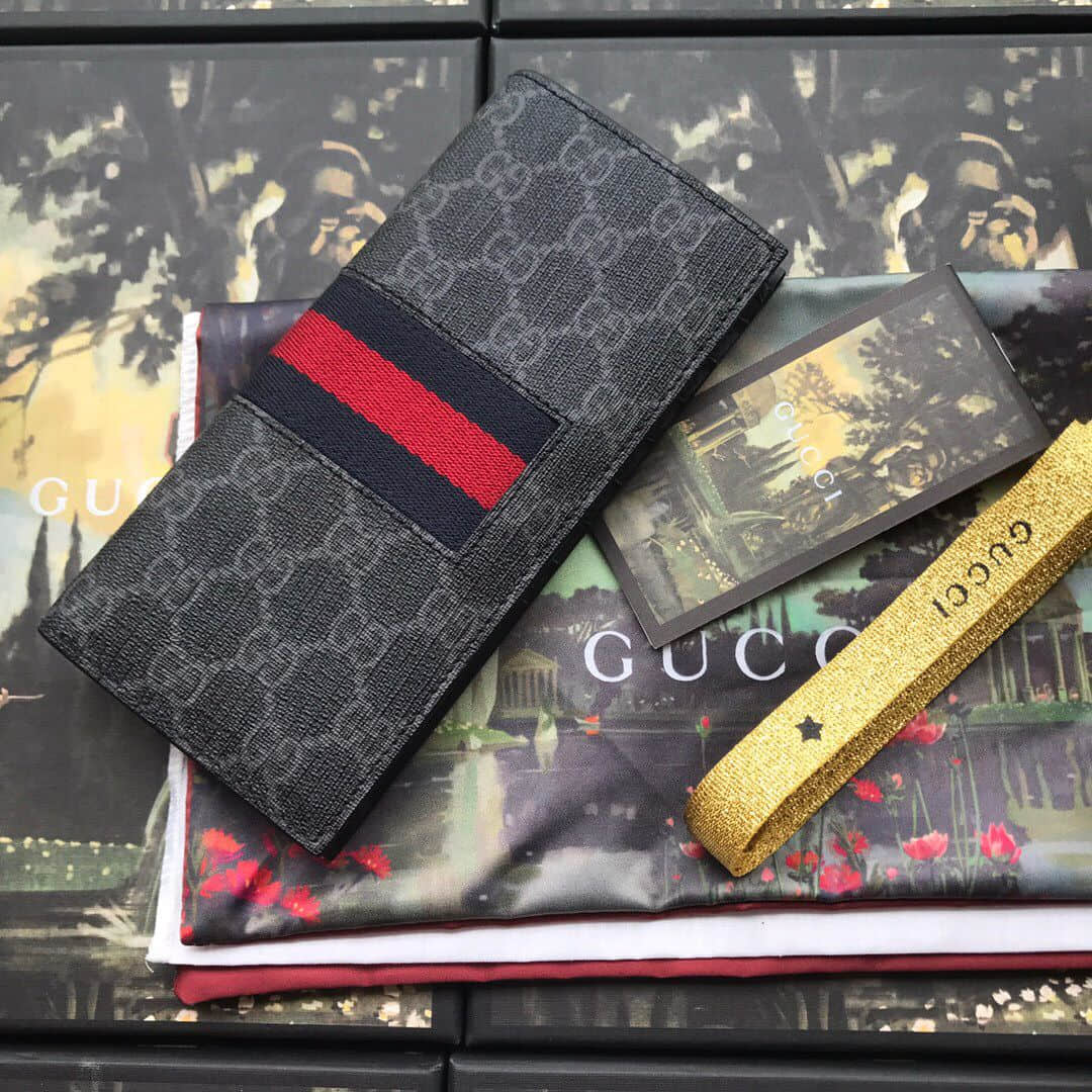 Gucci 408836 饰织带高级人造帆布长款钱夹钱包