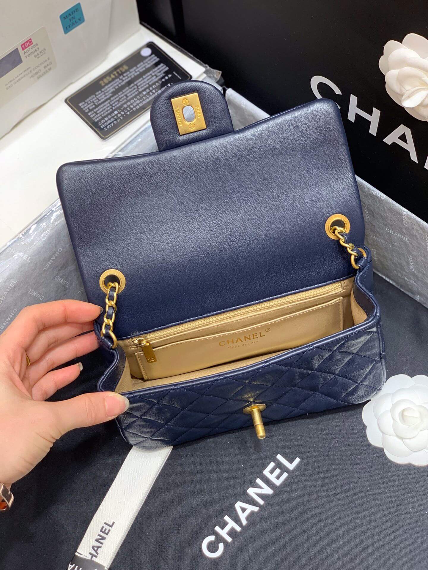 Chanel Flap Bag 新款金属球包金珠CF大Mini AS1787深蓝