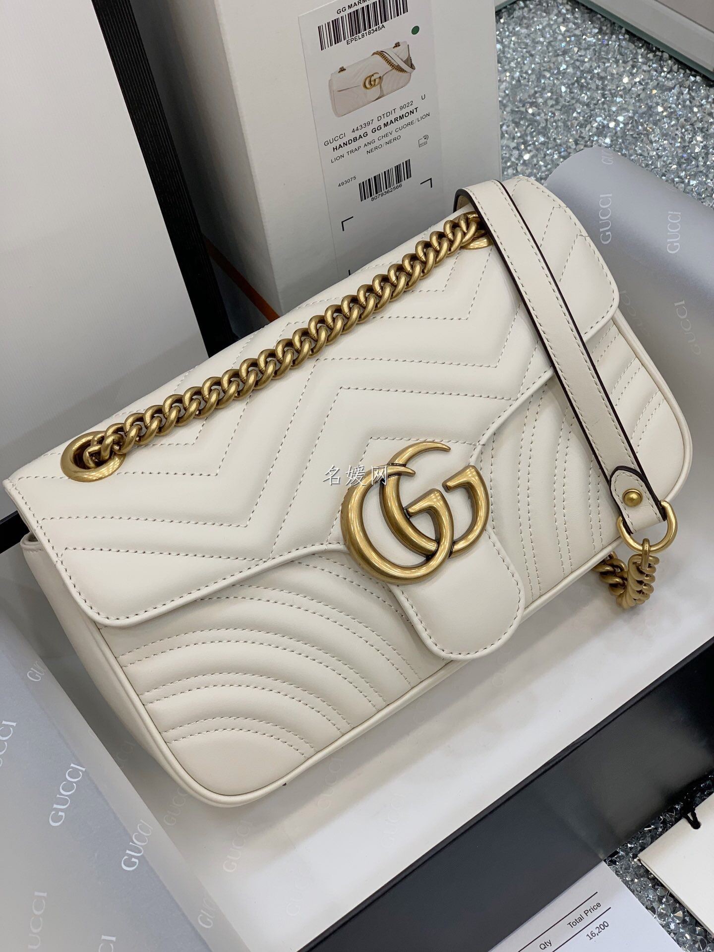 Gucci/古驰 443497 女士GG Marmont中号链条单肩斜挎包