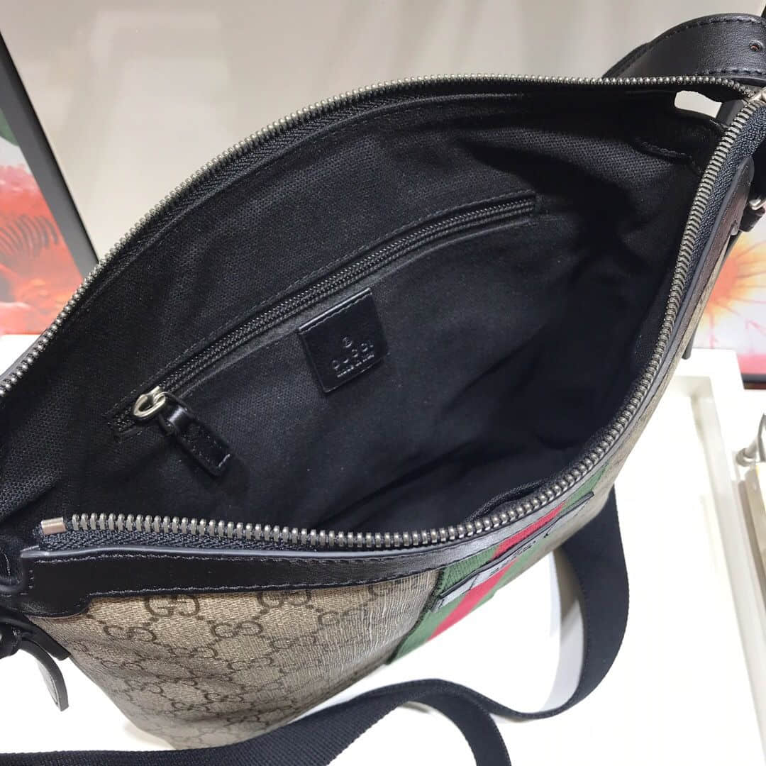 Gucci 387111 饰条纹织带高级人造帆布邮差包