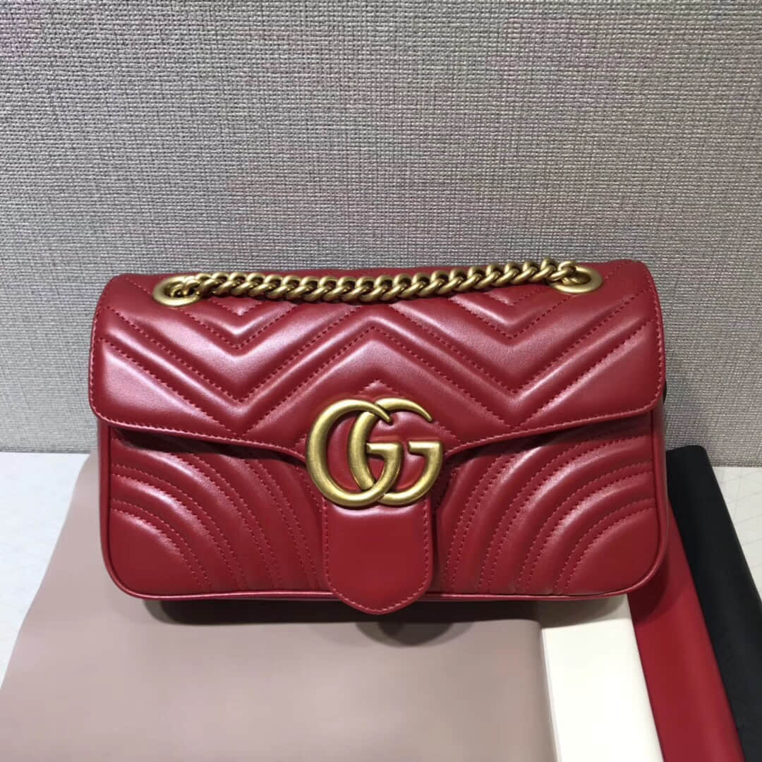 Gucci/古驰 443497 波浪纹绗缝皮革中号单肩斜挎包