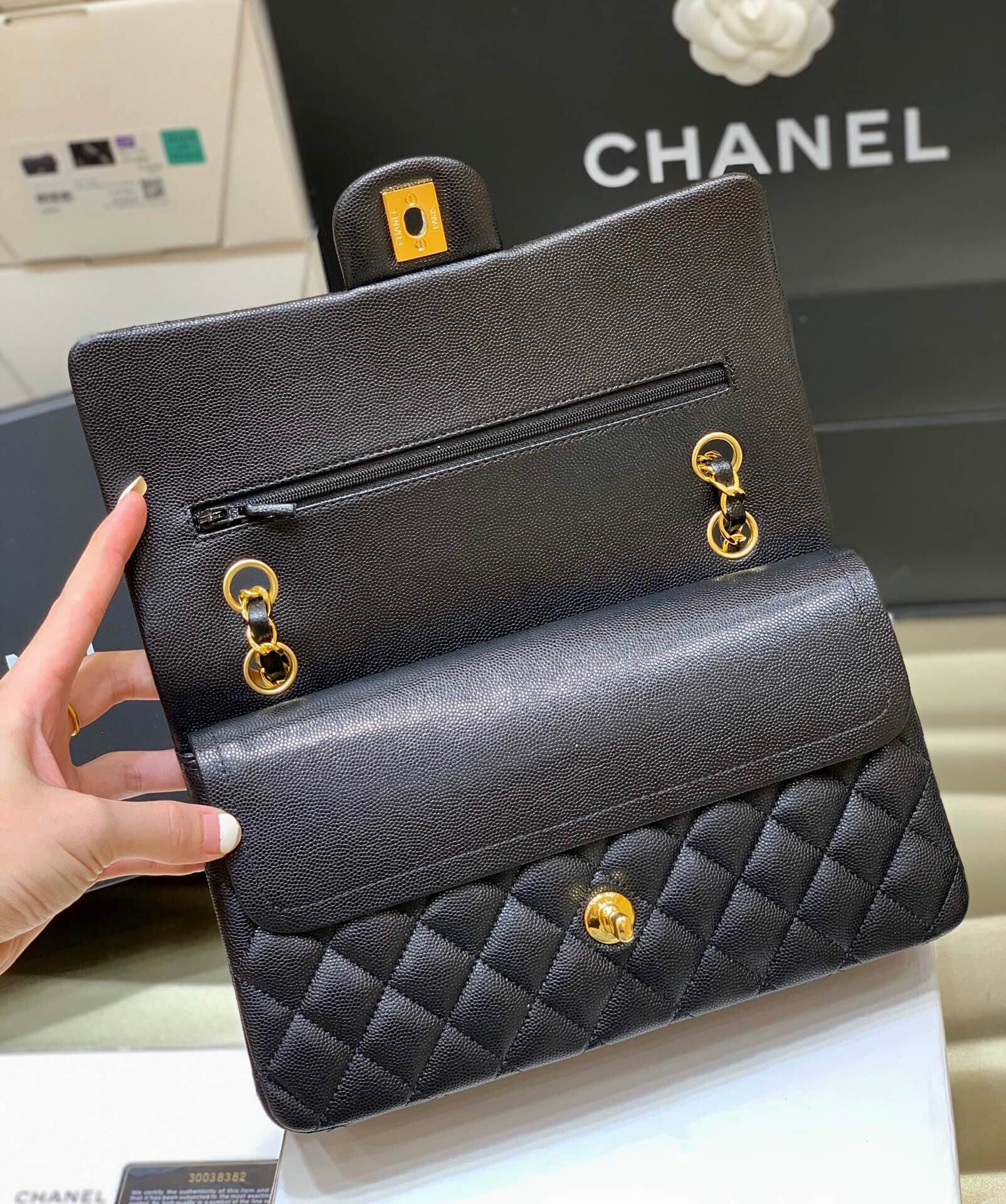 Chanel CF25 Classic flap bag A01112黑色小球纹金扣