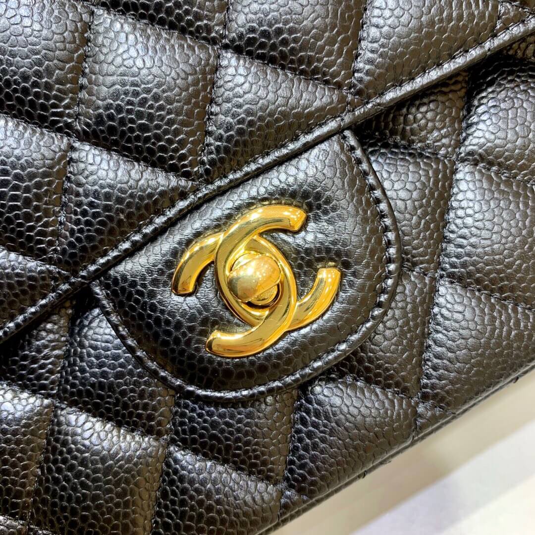 Chanel香奈儿 CF25 Classic flap bag A01112黑色牛皮金扣