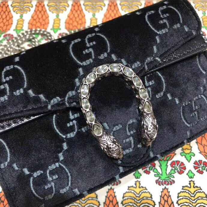 Gucci/古奇 476432 Dionysus系列GG天鹅绒超迷你链条包