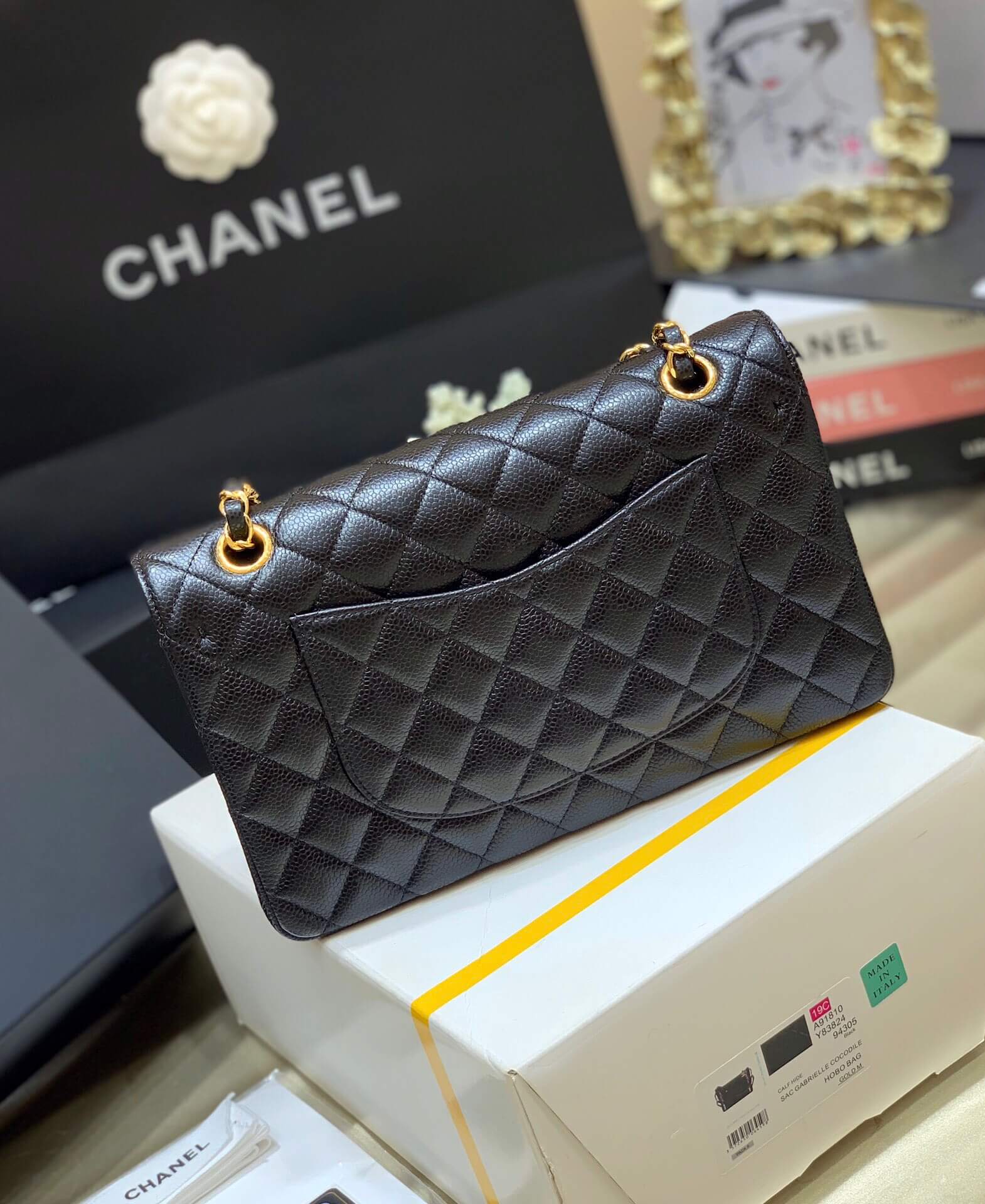 Chanel香奈儿 CF25 Classic flap bag A01112黑色牛皮金扣