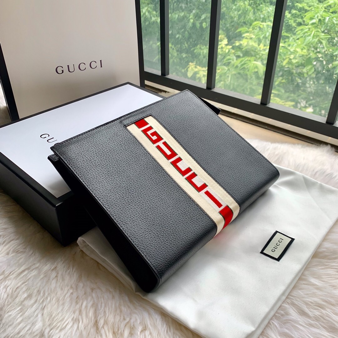 Gucci/古驰 475316 提花条纹皮革手拿包