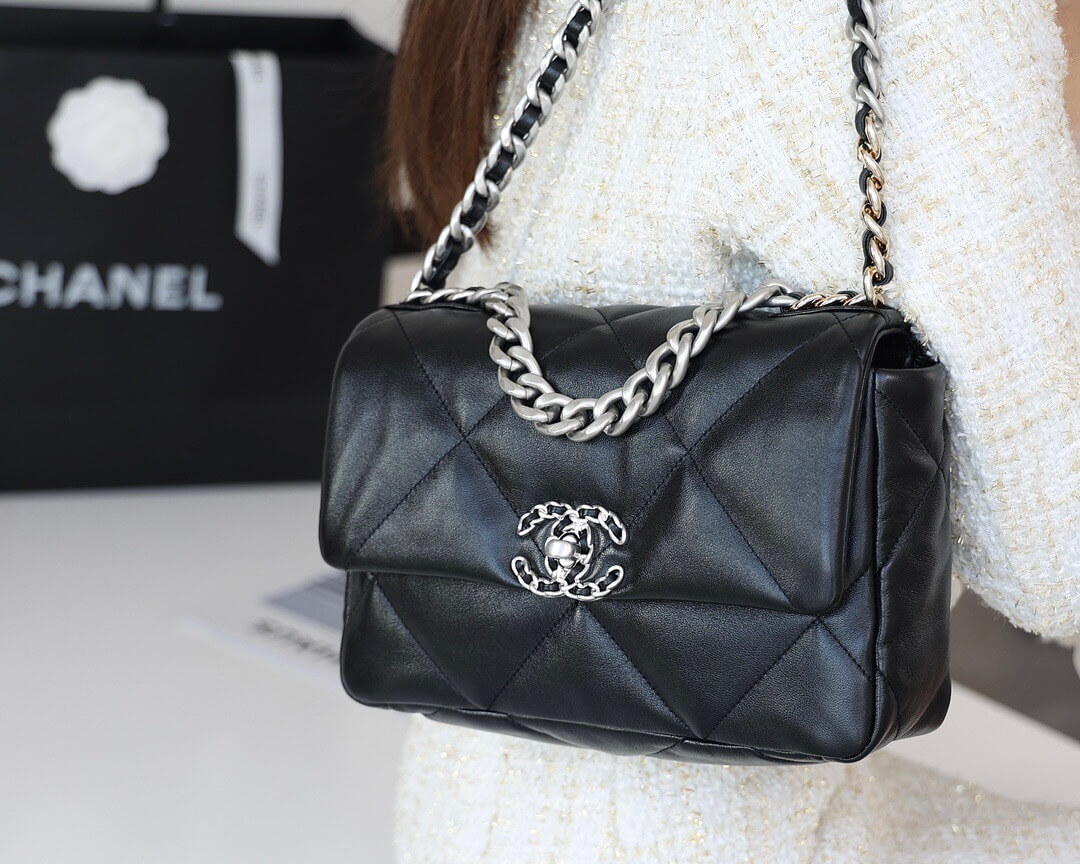 CHANEL Flap 19bag 26CM黑色银扣 AS1160