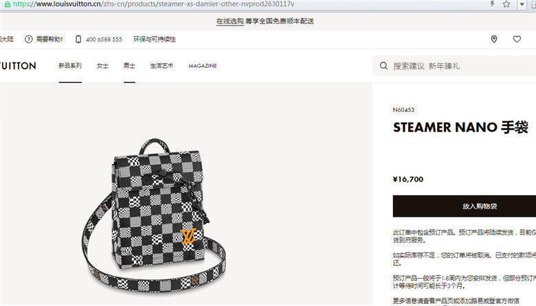 LV N60453 STEAMER NANO 手袋