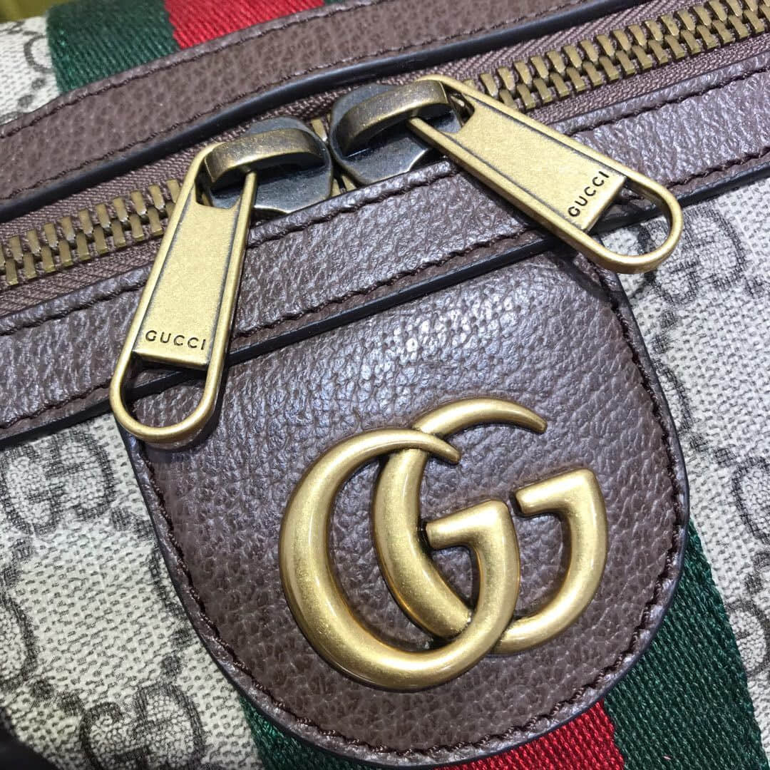 Gucci 547953 GG Supreme Keepall 红绿织带装饰旅行包