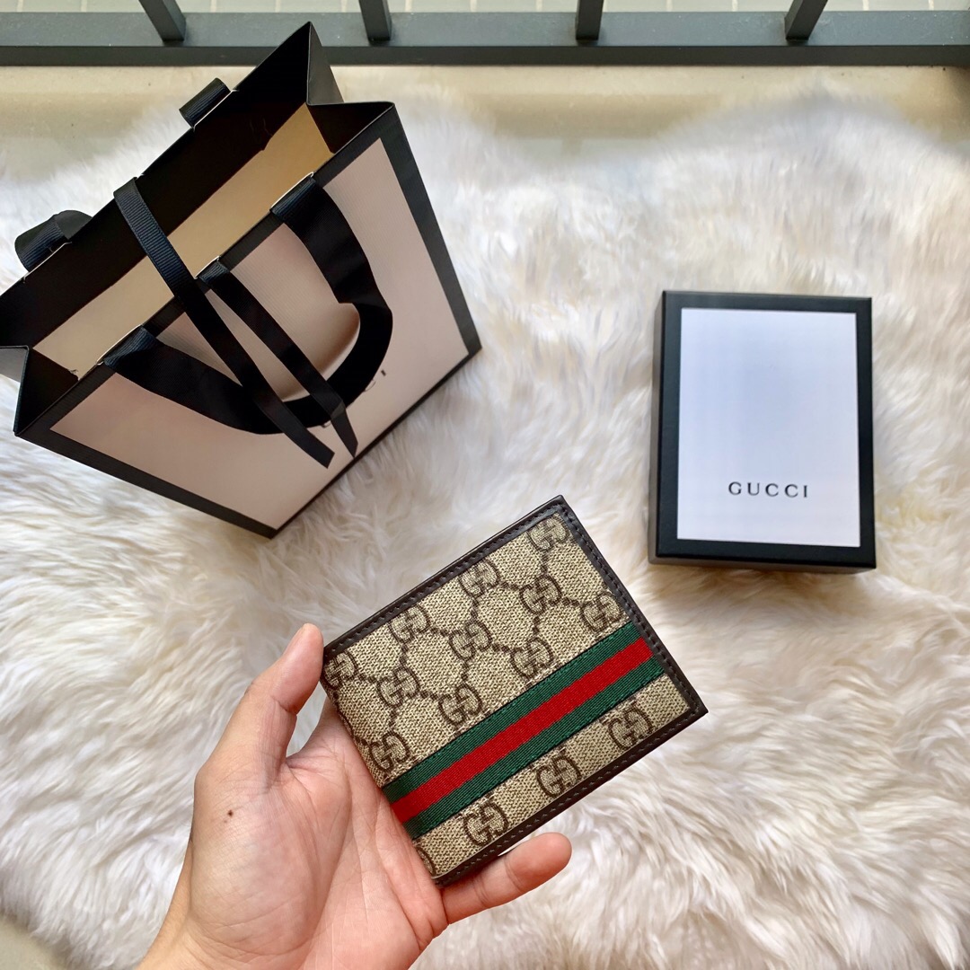 Gucci/古驰 365491 ssima经典款PVC咖啡短款钱包