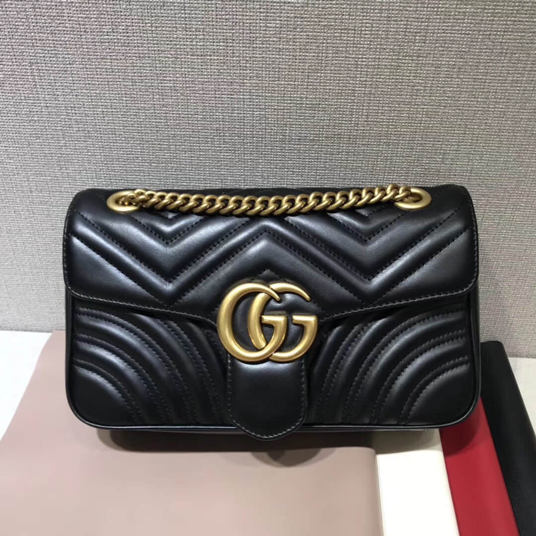 Gucci/古驰 443497 波浪纹绗缝皮革中号单肩斜挎包